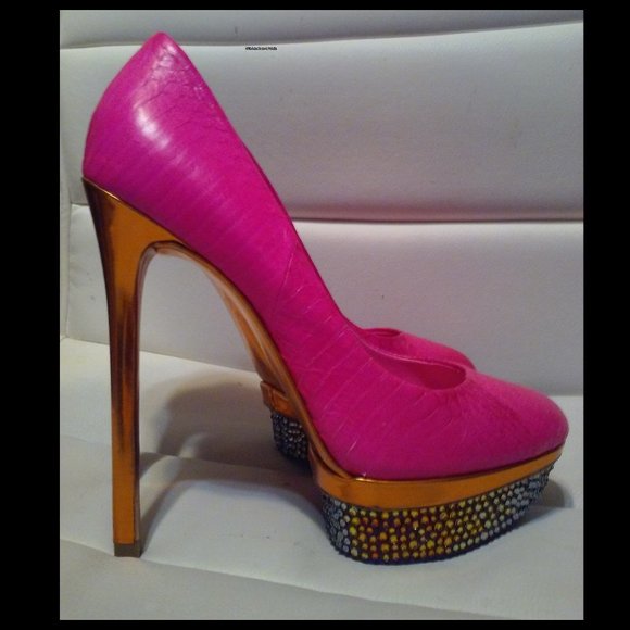 BRIAN ATWOOD 6.5 HOT PINK CRYSTAL SPARKLY VOLCANO RHINESTONE HEELS DIY strassed - Picture 8 of 16